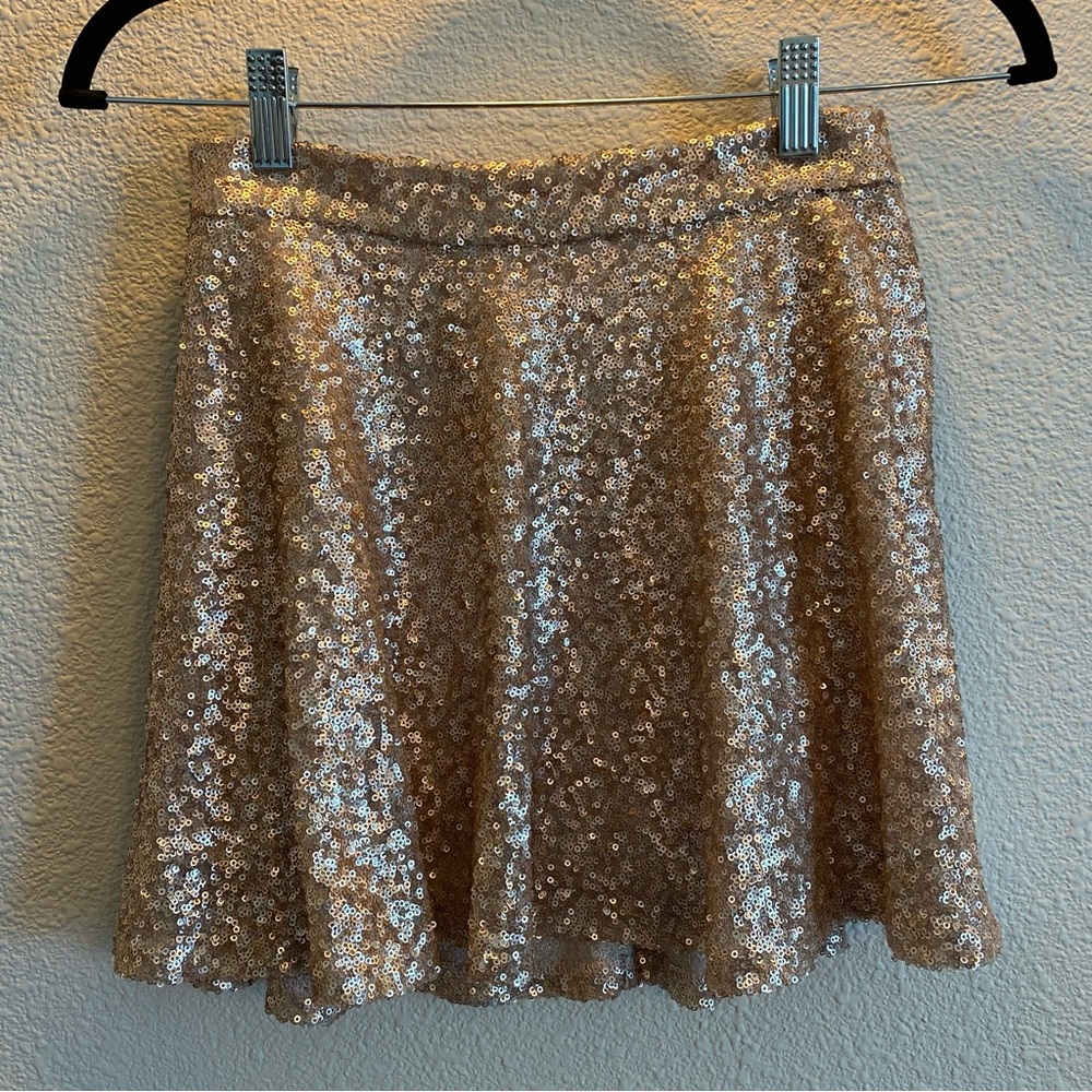 Bethany Mota Gold Sequin Skater Mini Skirt